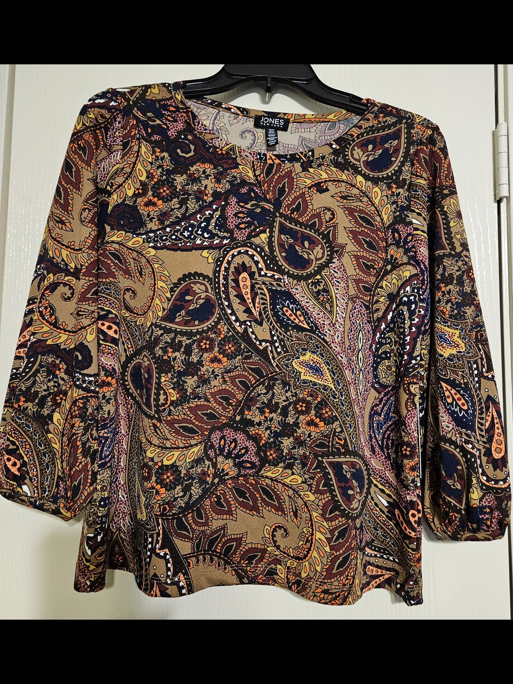Jones New York Womens Brown Paisley Blouse